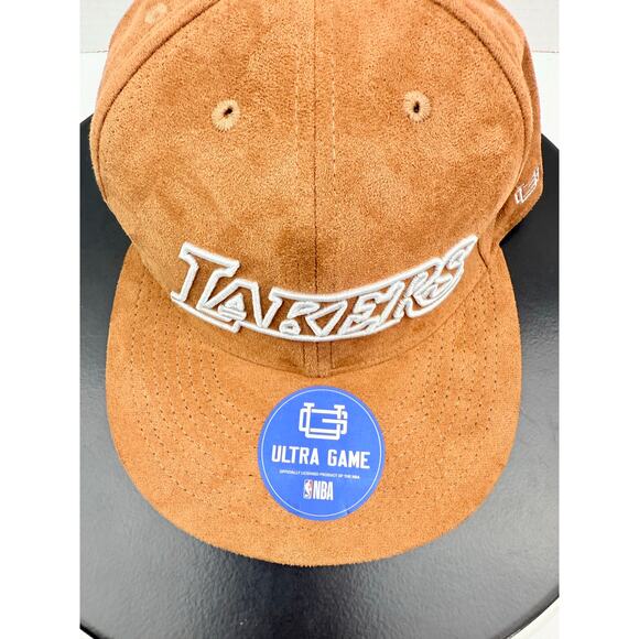 Ultra Game Los Angeles LA Lakers NBA Tan Suede Nubuck Snapback Hat Cap NEW - Picture 2 of 7